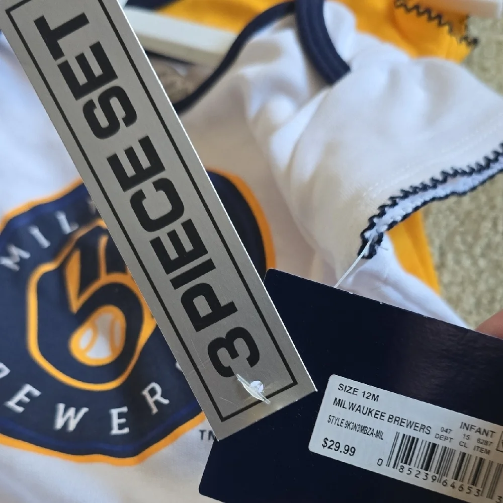 MLB Milwaukee Brewers Baby One-Piece Bodysuit Set - White, Navy, Gold
